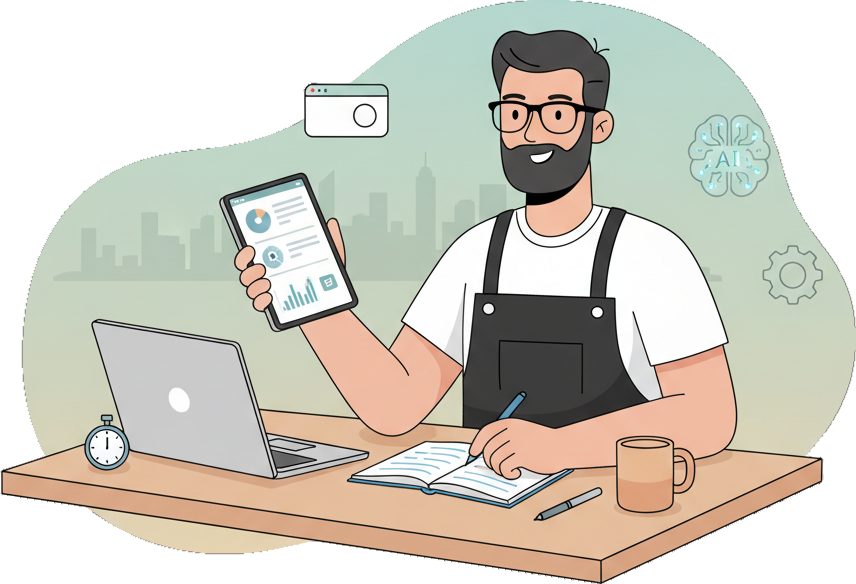 Small business owner using digital tools to manage operations