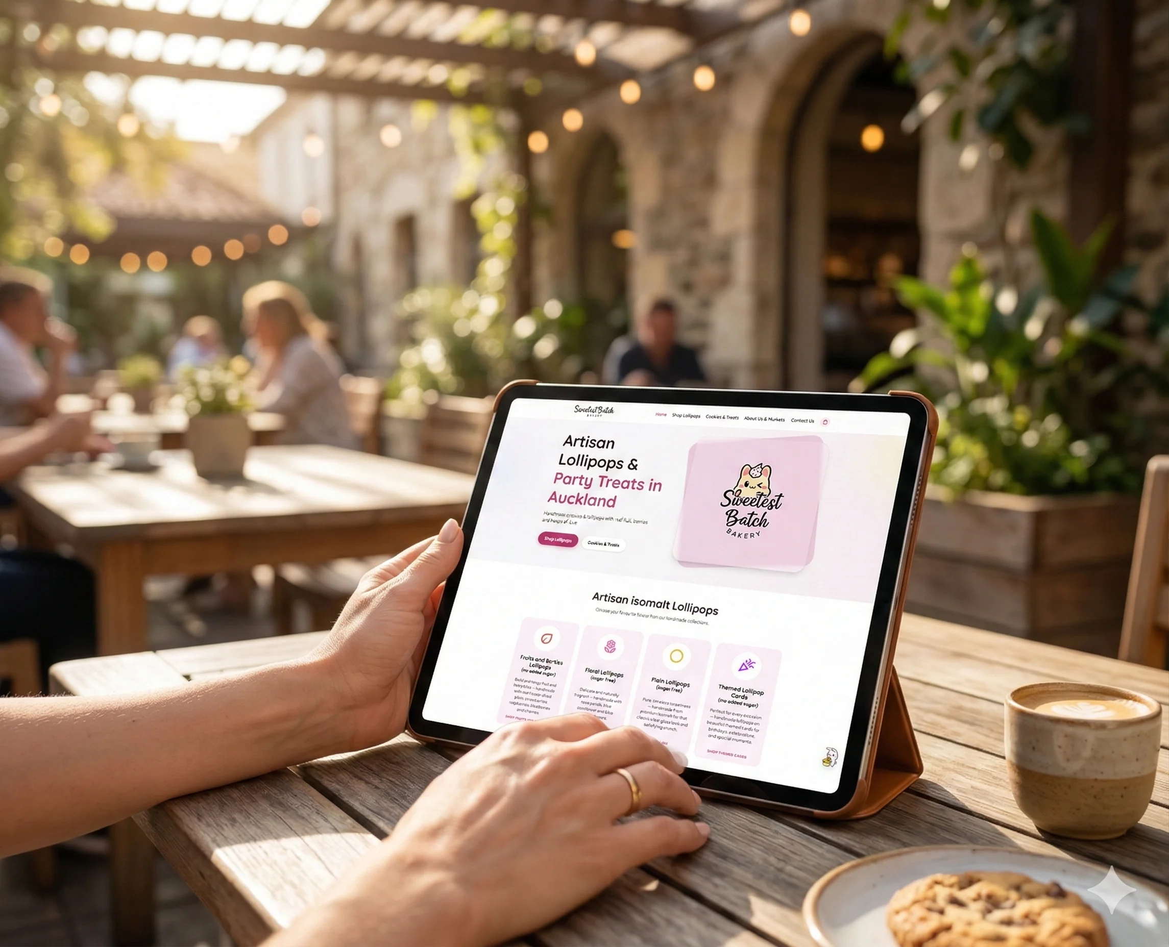 Artisan isomalt lollipops with embedded berries and a stuffed cookie — Sweetest Batch handmade confectionery